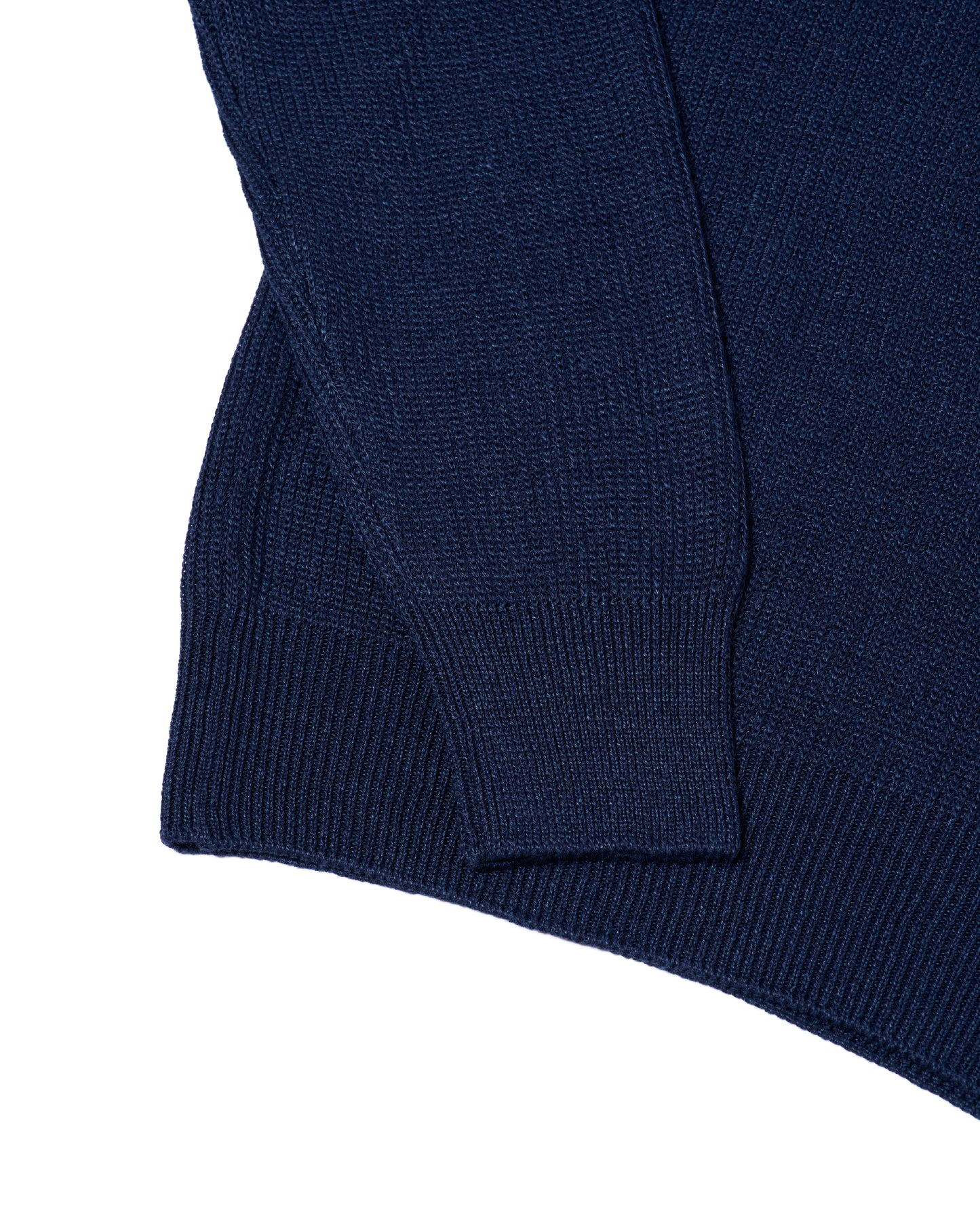 Knitted rib stitch linen and cotton polo - Navy blue