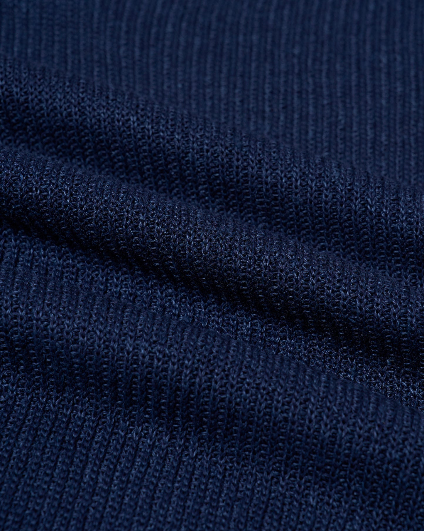 Knitted rib stitch linen and cotton polo - Navy blue