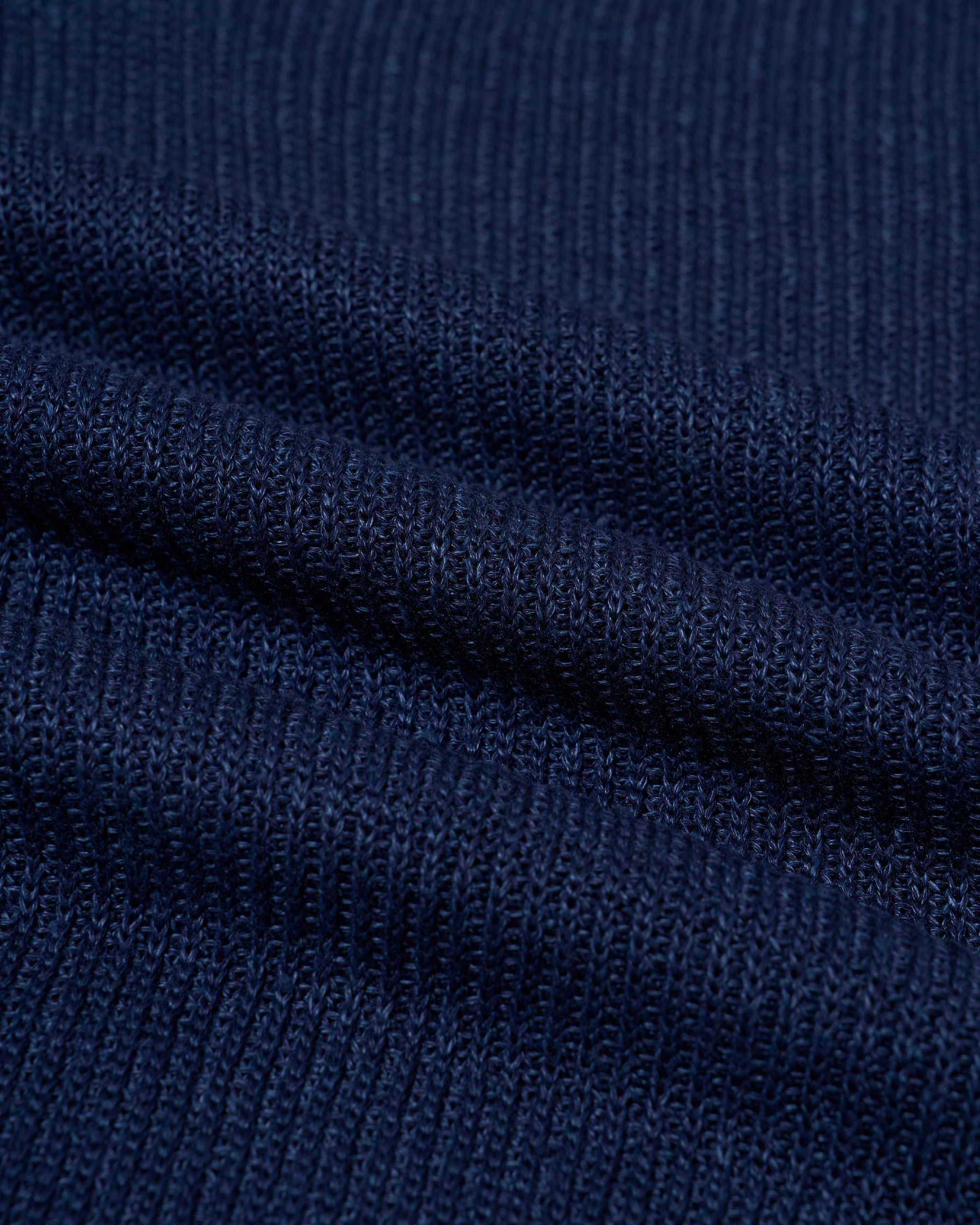 Knitted rib stitch linen and cotton polo - Navy blue
