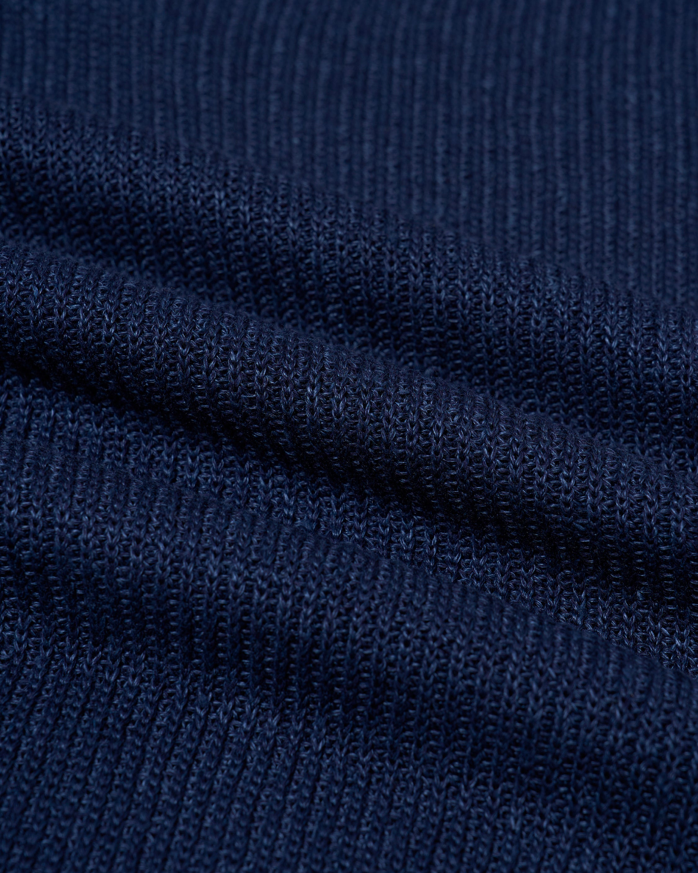 Knitted rib stitch linen and cotton polo - Navy blue