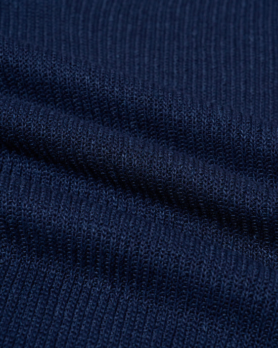 Knitted rib stitch linen and cotton polo - Navy blue