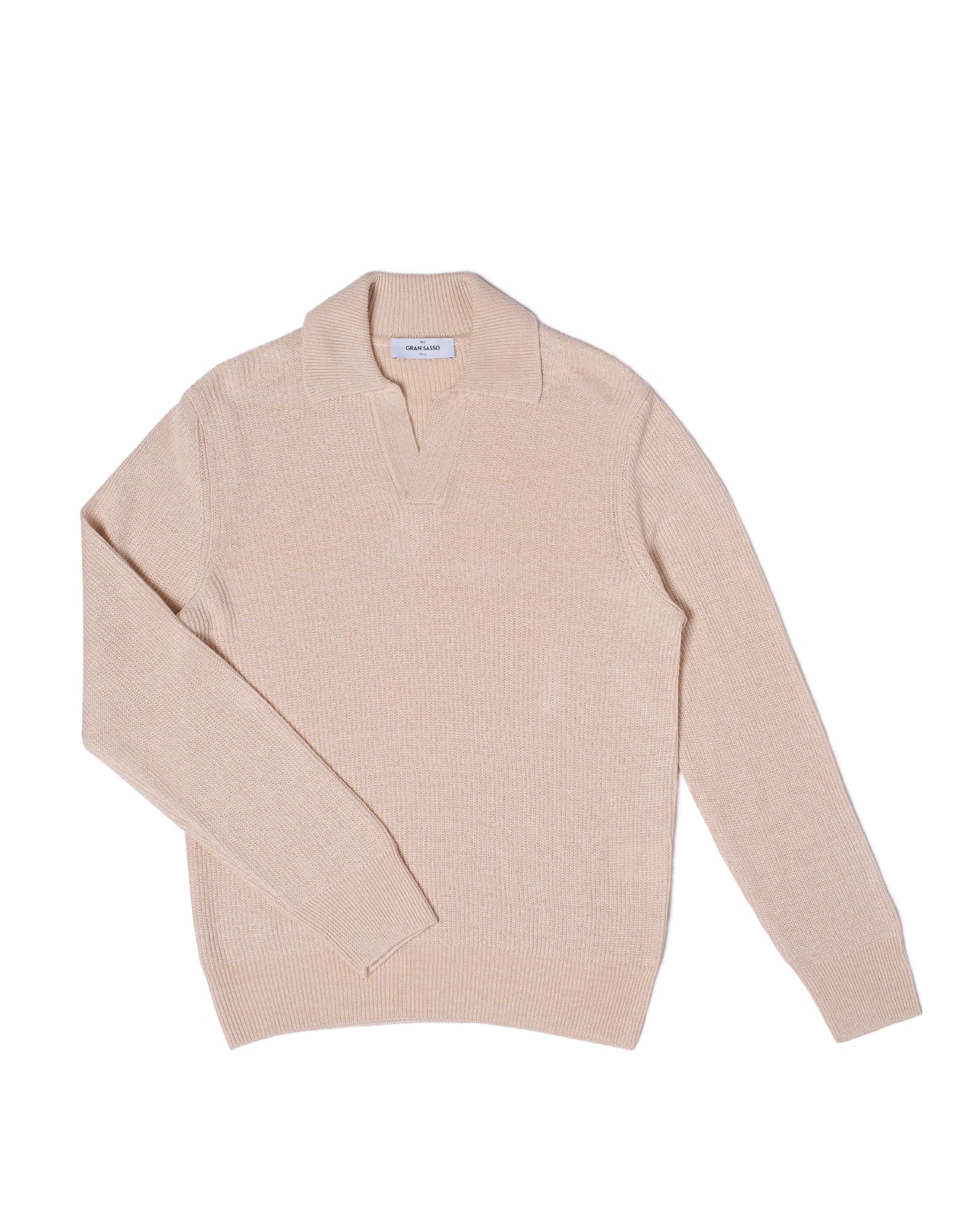 Knitted rib stitch linen and cotton polo - Linen beige
