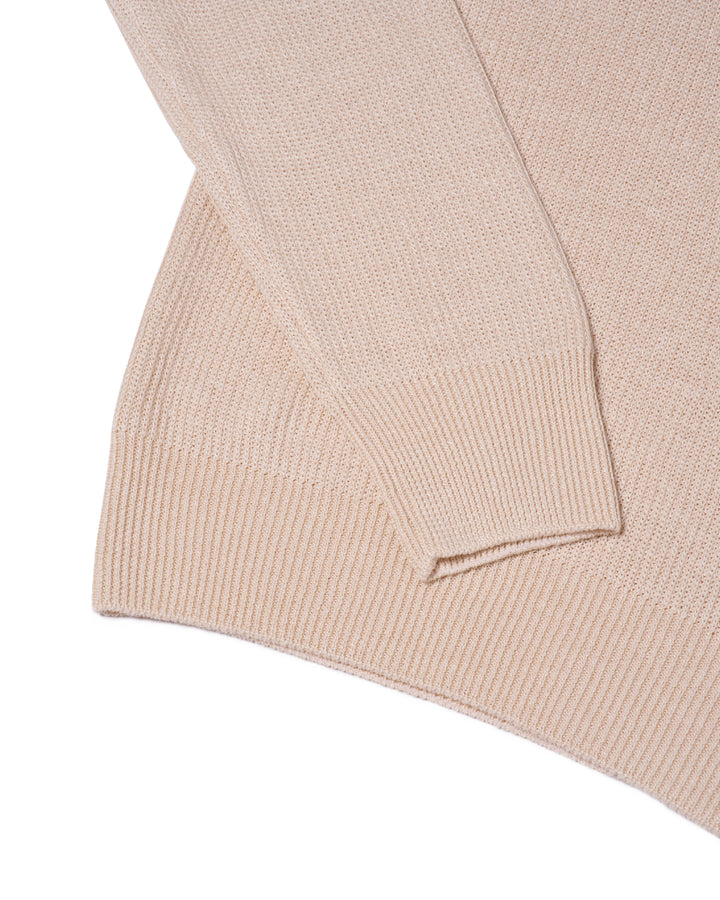 Knitted rib stitch linen and cotton polo - Linen beige