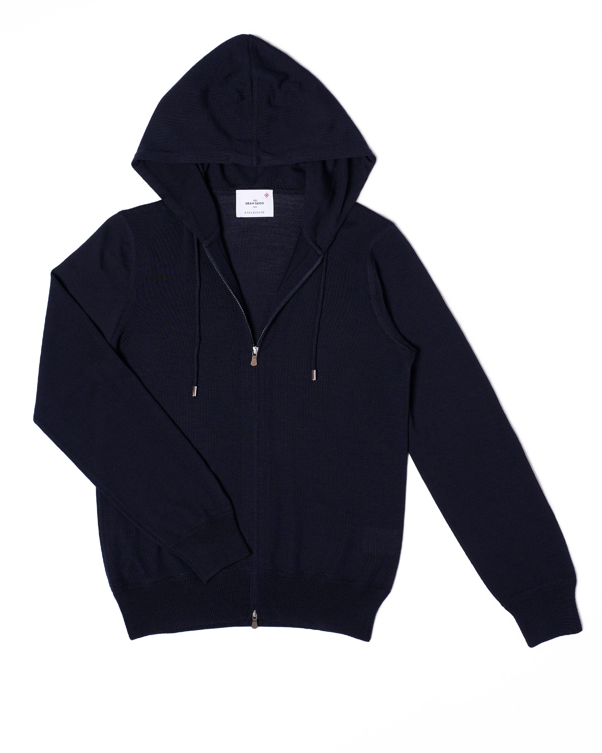 Knitted wool hoodie with zip - Navy blue