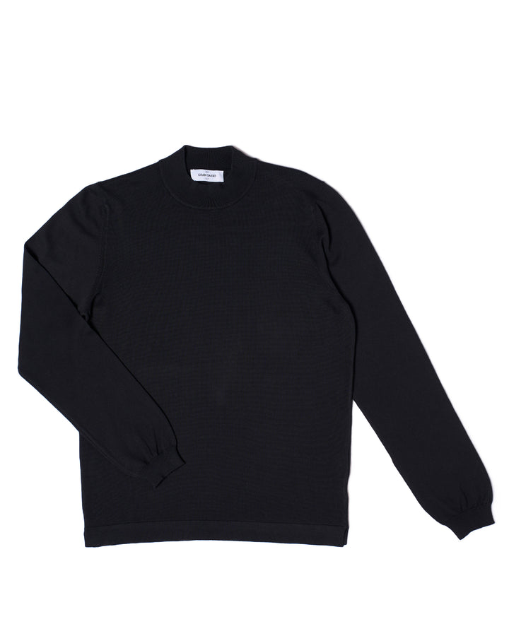 Knitted mock neck cotton sweater - Black