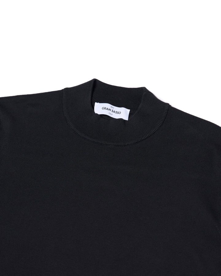 Knitted mock neck cotton sweater - Black