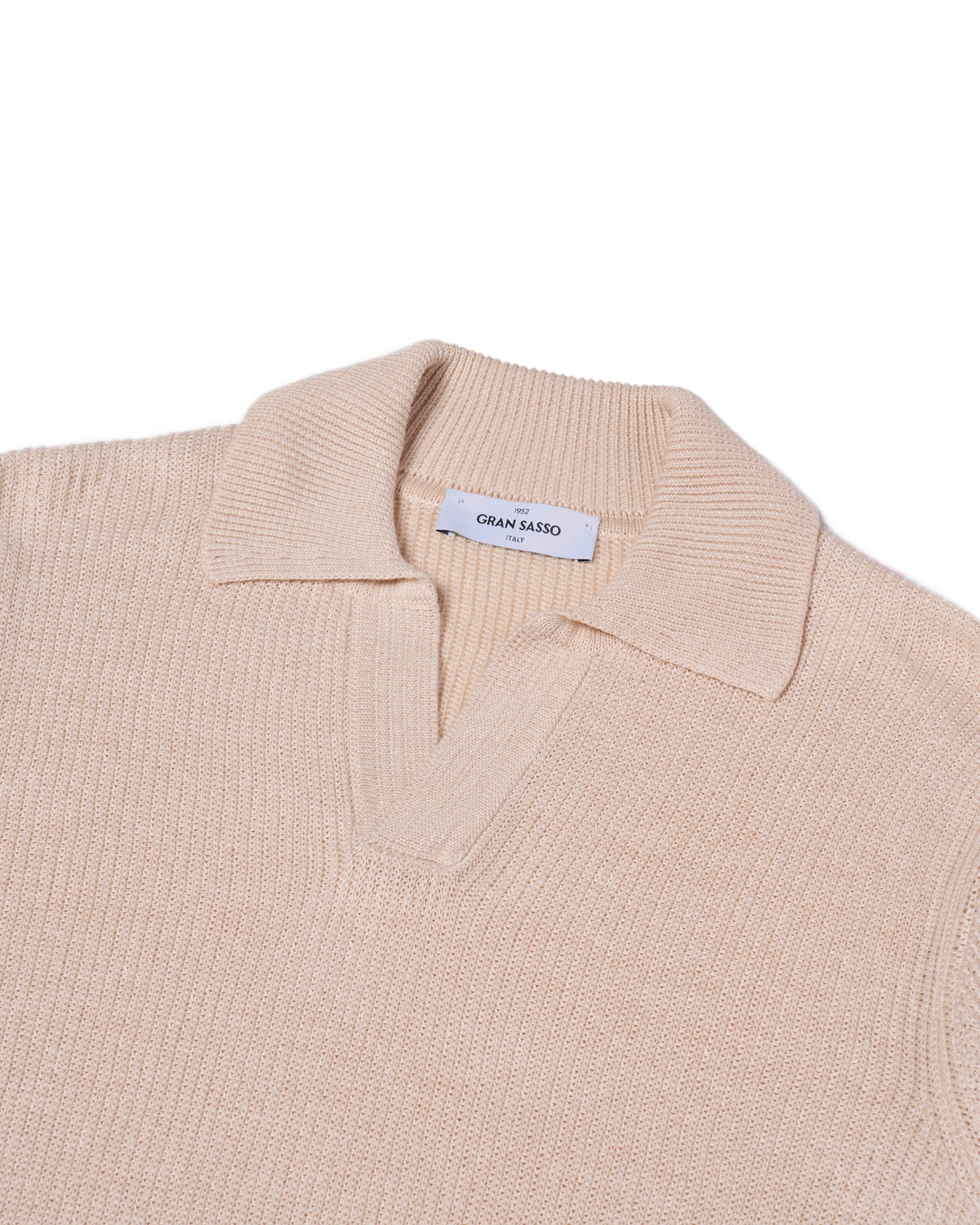 Knitted rib stitch linen and cotton polo - Linen beige