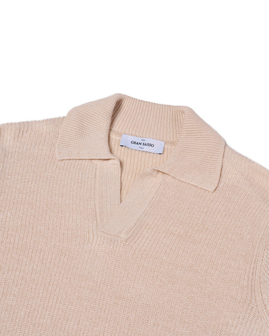 Knitted rib stitch linen and cotton polo - Linen beige