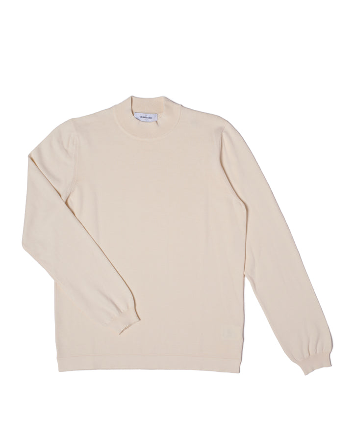 Knitted mock neck cotton sweater - Off white