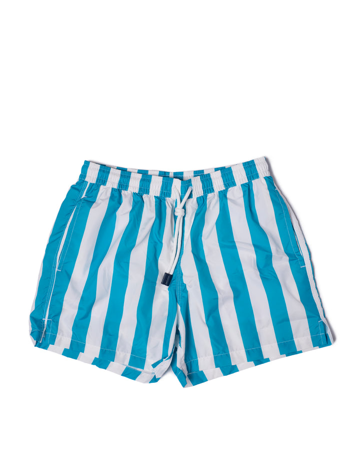 Printed large stripe swim shorts - Ocean blue and white