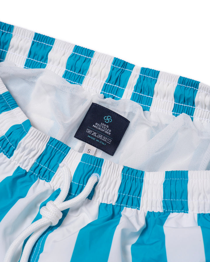 Printed large stripe swim shorts - Ocean blue and white