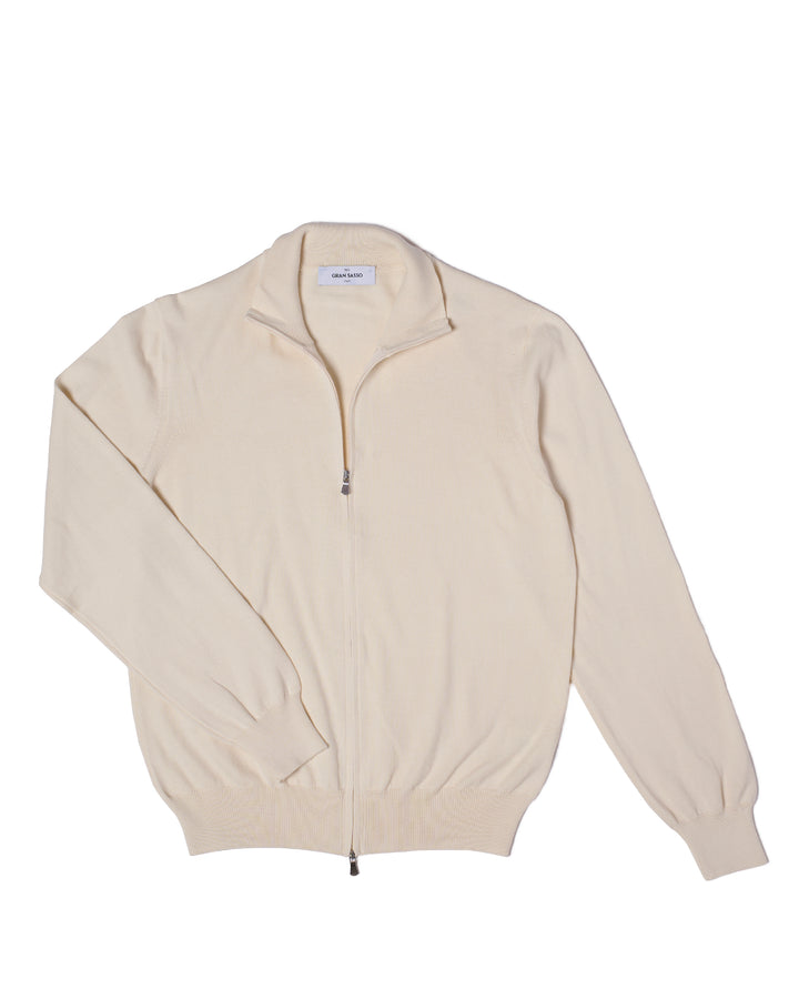 Knitted mock neck with zip cotton sweater - Off white