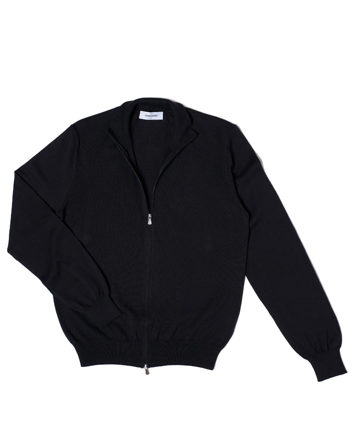 Knitted mock neck with zip cotton sweater - Black