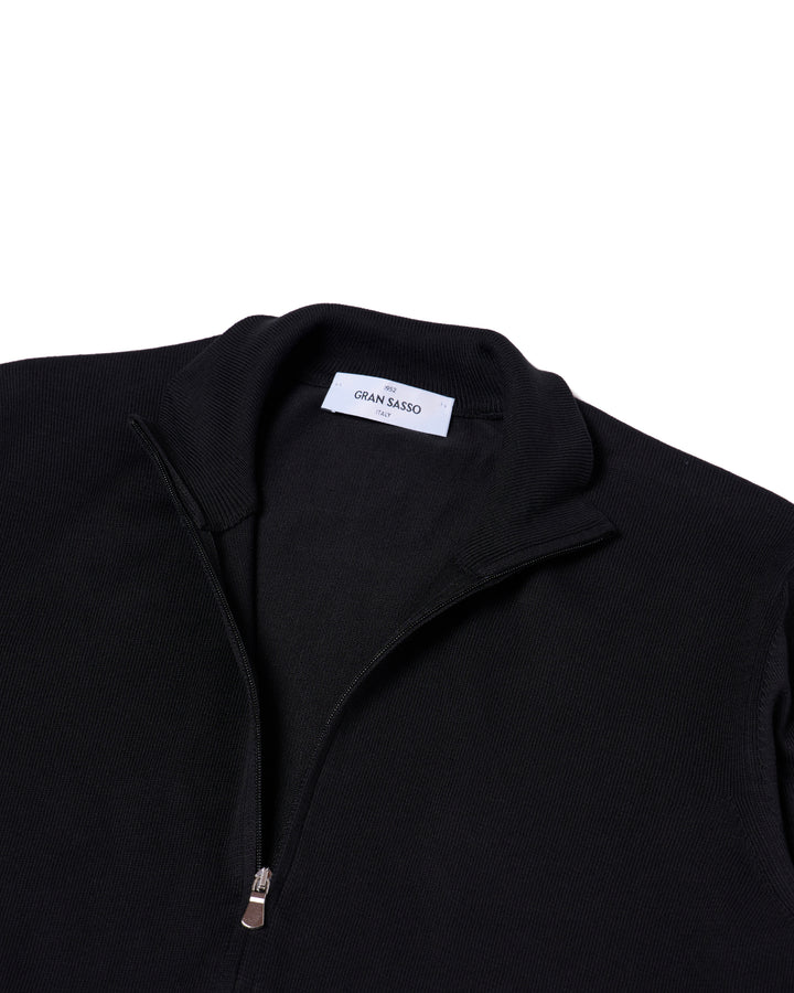Knitted mock neck with zip cotton sweater - Black