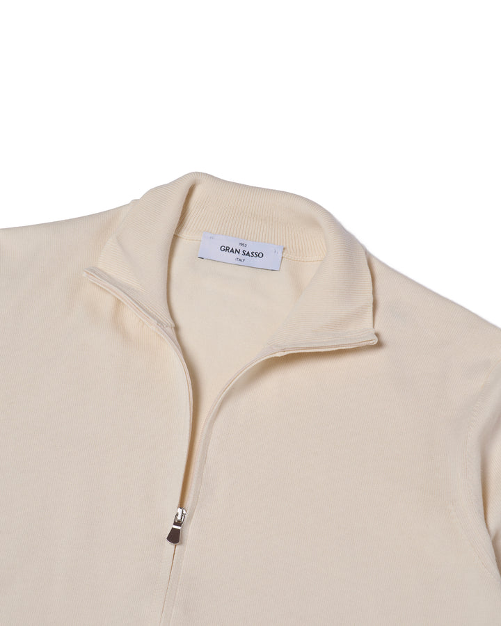 Knitted mock neck with zip cotton sweater - Off white